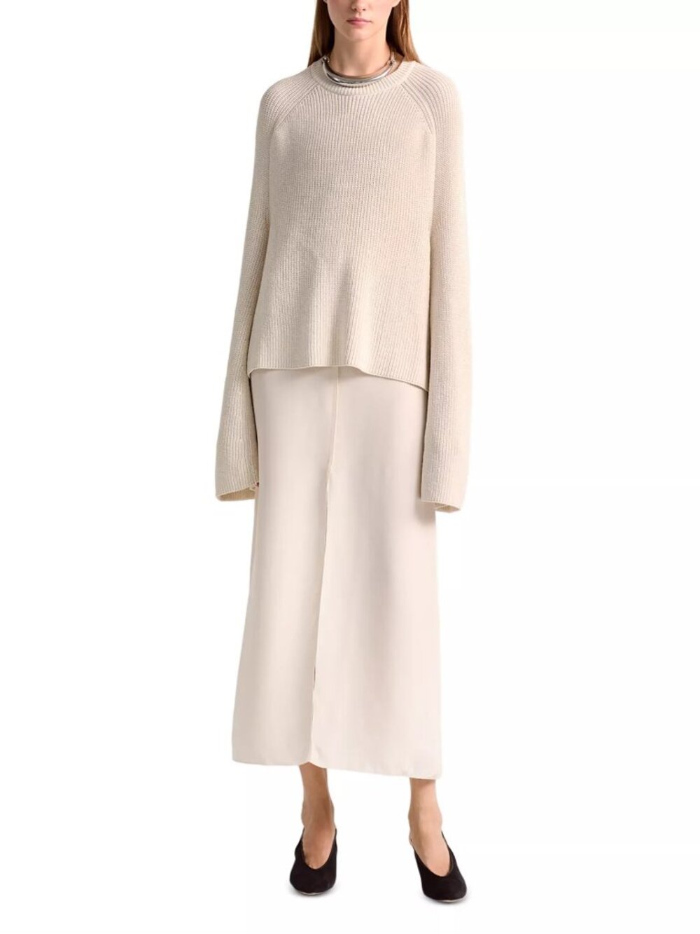 795$ Altuzarra Lottie Crew Neck Sweater Long Raglan Sleeves Size M Ivory